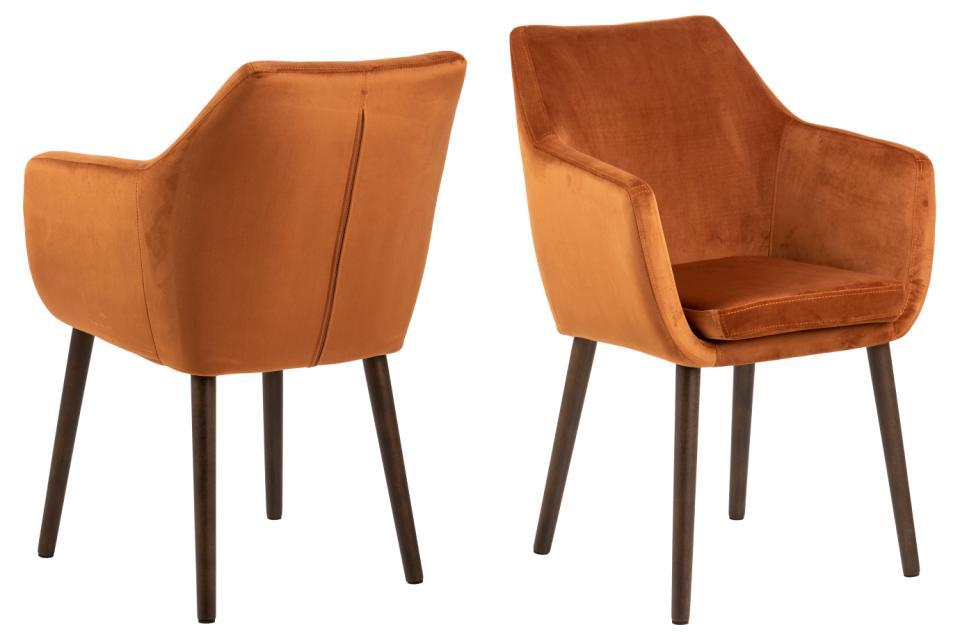 Miedziany kubełkowy fotel na ciemnych nogach