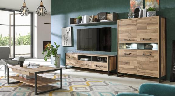 Zestaw mebli Hud Forte w stylu industrialnym z szafką RTV Dąb