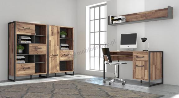 Komplet mebli do gabinetu Hud Forte Dąb klepkowy biurko 129x60 cm