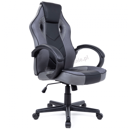 Fotel gamingowy Ilza czarny szary Tilt dla gracza Ekoskóra tkanina