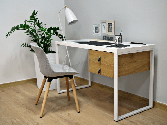 Minimalistyczne biurko dąb białe Della 120x60 z matą antypoślizgową