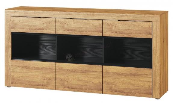 Komoda w kolorze dębu 170x40x86 Kama 47 z czarnymi wstawkami