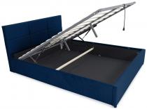 Granatowe welurowe łóżko dwuosobowe z pojemnikiem na pościel Toivo 140x200