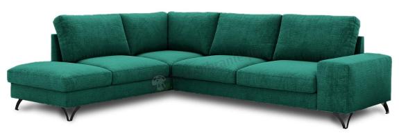 Zielony narożnik welurowy z funkcją spania Flavio lewy 283x214 cm