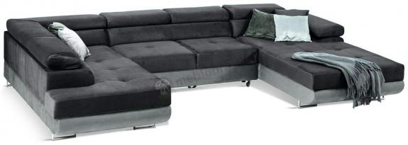 Dwukolorowy narożnik rozkładany do salonu Rodrigo 345x202 cm szaro-czarny lewy