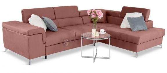 Różowa kanapa narożna do salonu Eridano prawostronny 275x202 cm