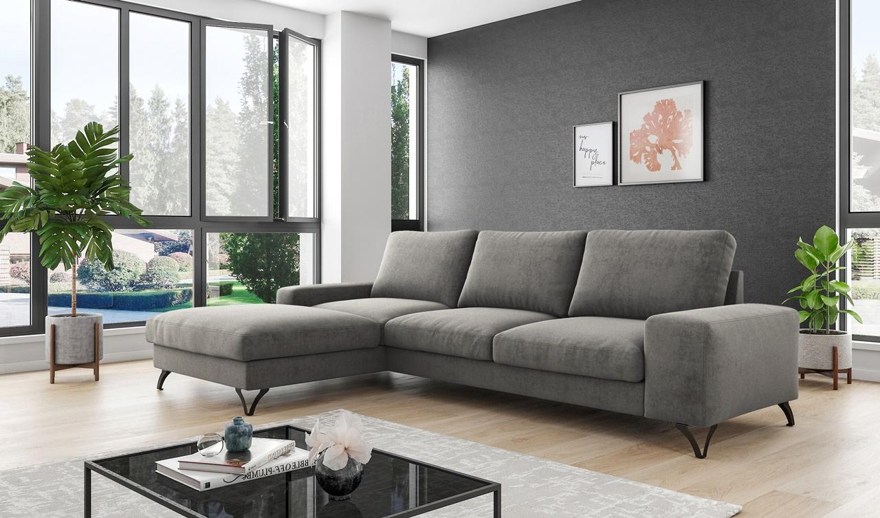 Ciemnoszary narożnik rozkładany na czarnych nóżkach