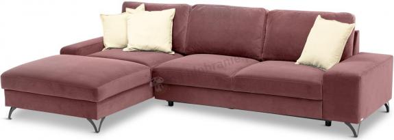 Narożnik rozkładany ciemny róż welur Flavio II lewostronny 293x179 cm Matt Velvet 63