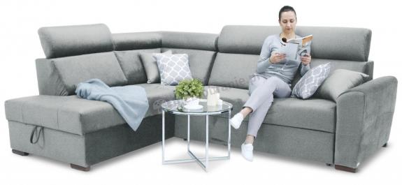 Szara welurowa rogówka z ruchomymi zagłówkami Riva 274x210 cm lewostronna