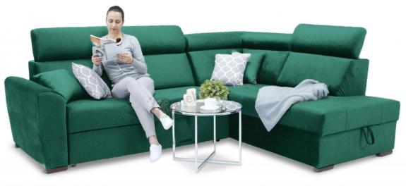 Ciemnozielona rogówka nowoczesna do salonu Riva 274x210 cm prawostronna