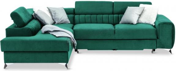 Butelkowozielony narożnik elegancki w kształcie litery L Laurence 275x205 cm lewostronny