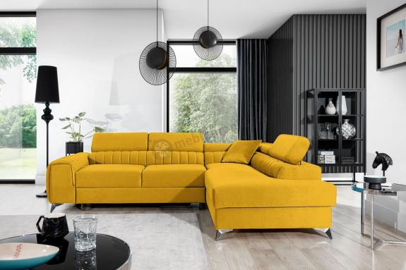 Żółta kanapa w nowoczesnym stylu Laurence 275x205 cm Matt Velvet 48 prawy