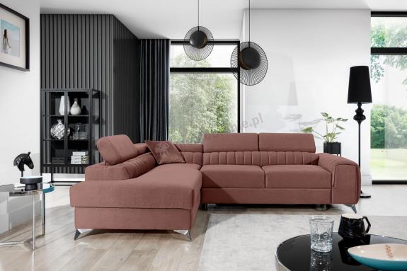 Brudny róż narożnik welurowy z funkcją spania Laurence 275x205 cm Matt Velvet 63 lewy