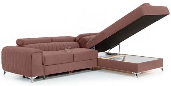 Różowy wypoczynek do salonu welurowy Laurence 275x205 cm prawy