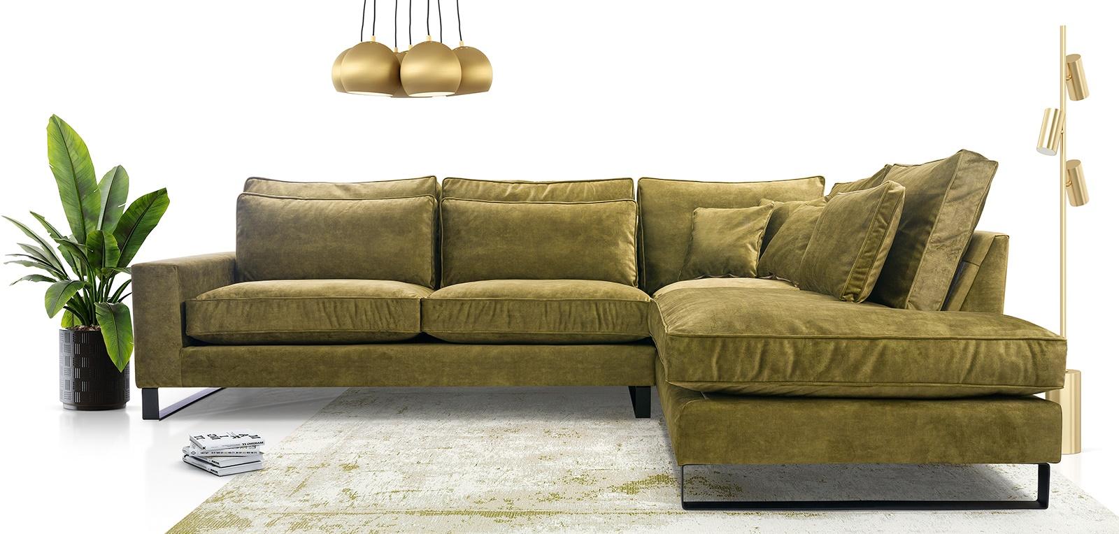 Oliwkowy narożnik do salonu na czarnych nogach