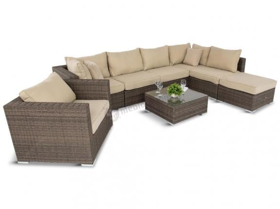 Meble ogrodowe wypoczynkowe z brązowego technorattanu Nilamito VIII Double Brown & Beige + fotel