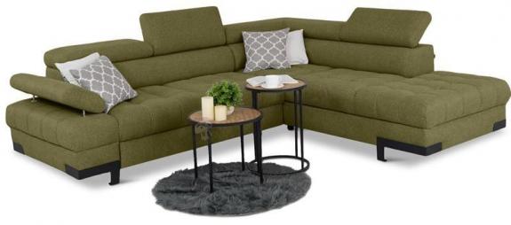 Zielony narożnik z ruchomymi zagłówkami Selva L 263x223 cm prawostronny