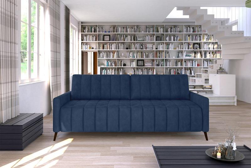 Granatowa sofa z przeszyciami