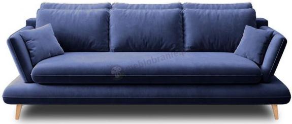 Granatowa sofa na drewnianych nóżkach