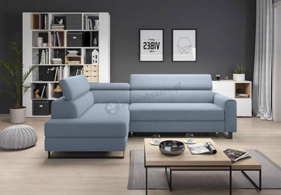 Błękitny narożnik z funkcją spania Livio 249x184 cm Evolution 13 ice blue lewy