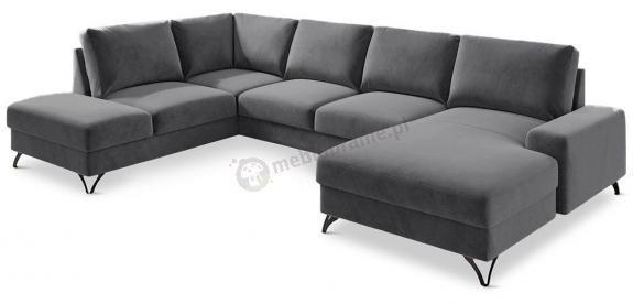 Ciemnoszary narożnik U-kształtny do salonu Flavio U 367x214cm lewy
