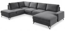 Ciemnoszary narożnik U-kształtny do salonu Flavio U 367x214cm lewy
