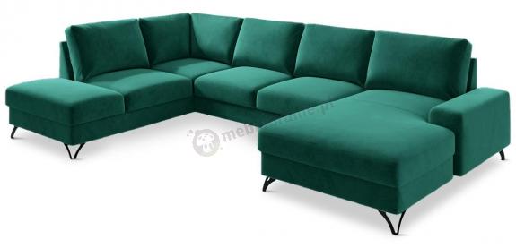 Zielony narożnik U-kształtny do salonu Flavio U 367x214cm lewy