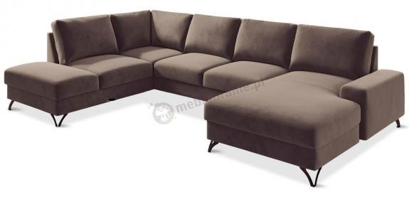 Jasnobrązowy narożnik U-kształtny do salonu Flavio U 367x214cm lewy