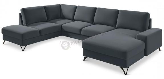 Narożnik welurowy w kształcie U ciemny szary Flavio U 367x214cm lewy