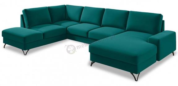 Narożnik welurowy w kształcie U Turkusowy Flavio U 367x214cm lewy