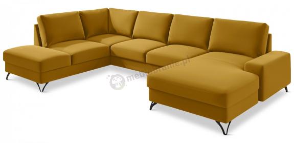 Narożnik welurowy w kształcie U żółty Flavio U 367x214cm lewy