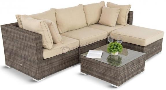 Brązowy komplet mebli tarasowych z technorattanu Nilamito V Double Brown & Beige