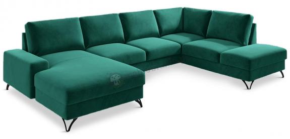 Zielony narożnik U-kształtny do salonu Flavio U 367x214cm prawy