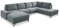 Narożnik welurowy w kształcie U jasno-szary Flavio U 367x214cm prawy