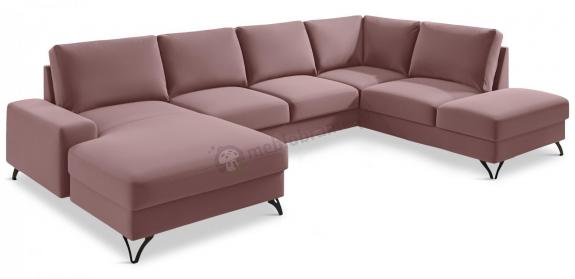 Narożnik welurowy w kształcie U różowy Flavio U 367x214cm prawy