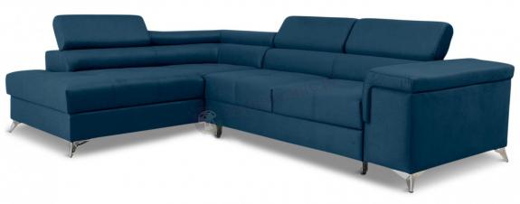 Granatowy welurowy matowy narożnik z regulowanymi zagłówkami Eridano 275x202 cm Matt Velvet 79 lewy