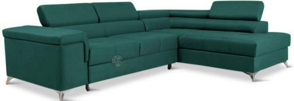 Ciemnozielona nowoczesna rogówka z ruchomymi zagłówkami Eridano 275x202 cm Matt Velvet 75 prawy