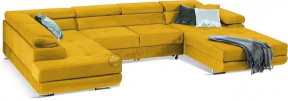 Duża żółta matowa rogówka w kształcie litery U z funkcją spania Rodrigo 345x202 cm lewy