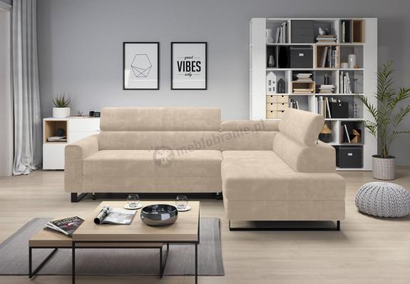 Beżowy narożnik nowoczesny z funkcją spania do salonu Livio 249x184 cm Matt Velvet 08 prawy