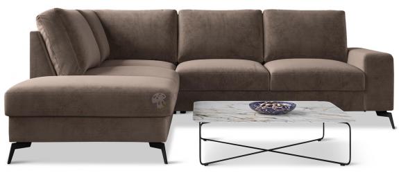 Brązowy narożnik Flavio Slim z funkcją spania 255x214cm lewy
