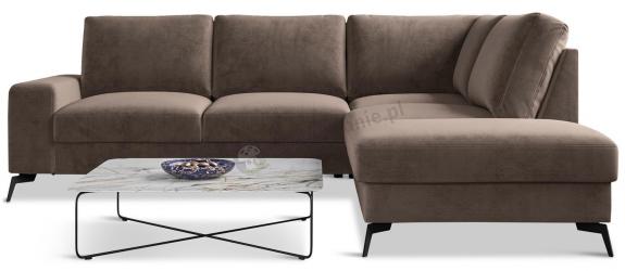 Brązowy narożnik Flavio Slim z funkcją spania 255x214cm prawy