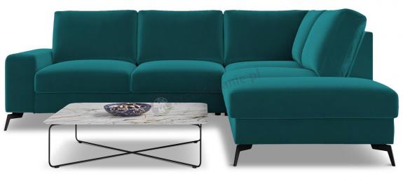 Welurowy narożnik z funkcją spania Flavio Slim turkusowy 255x214cm prawy