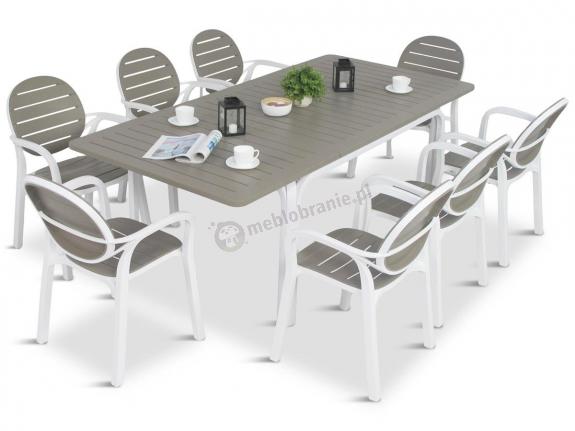 Zestaw ogrodowy ze stołem rozkładanym 140-210 cm Nardi Palma Alloro 8+1 Bianco Tortora