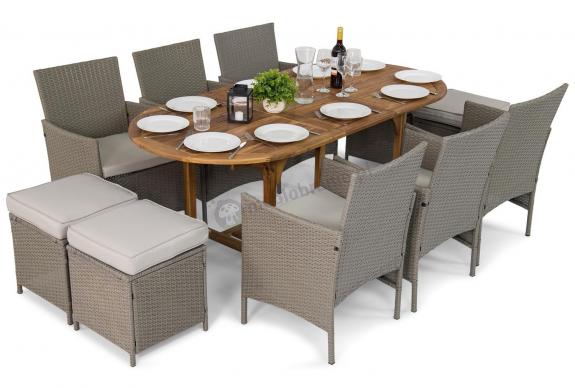 Meble ogrodowa dla 10 osób z rozkładanym stołem AK19FT64 Grey Ivory