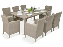 Stół i 8 foteli z poduszkami na taras Meblobranie TF8 cappuccino