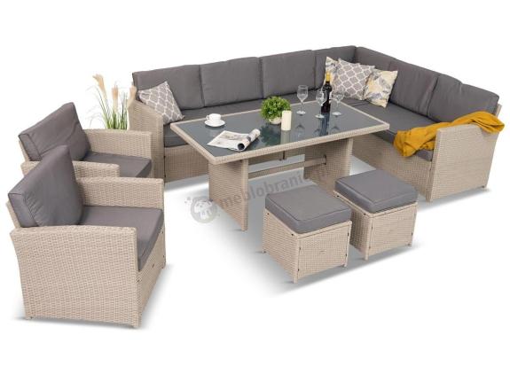 Narożnik na taras z wysokim stołem i fotelami Cofete Light Grey Plus