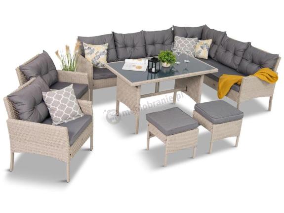 OUTLET - Narożnik technorattan ze stołem 120x70cm i fotelami Perata Corner Plus Light Grey