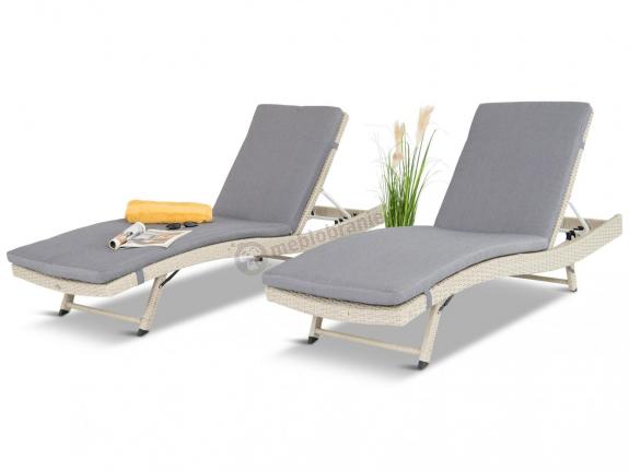 2x Leżak ogrodowy z grubą poduszką technorattan Light Grey