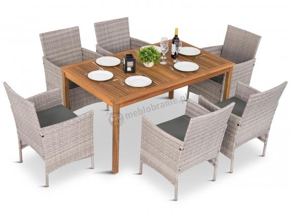 Meble ogrodowe na taras dla 6 osób stół obiadowy 150x90cm technorattan Flavio 6+1
