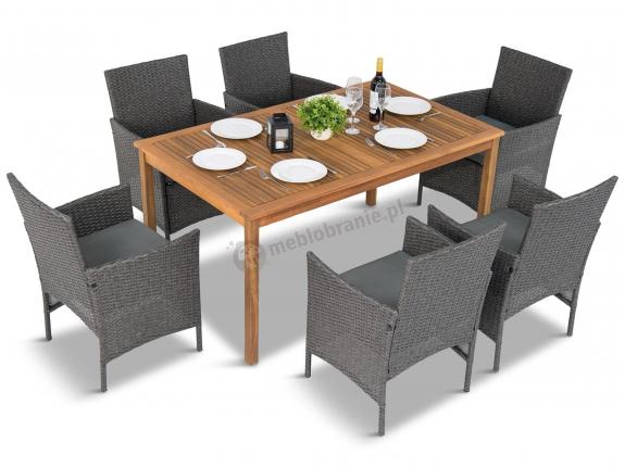 Meble ogrodowe z drewnianym stołem 150x90cm Flavio 6+1